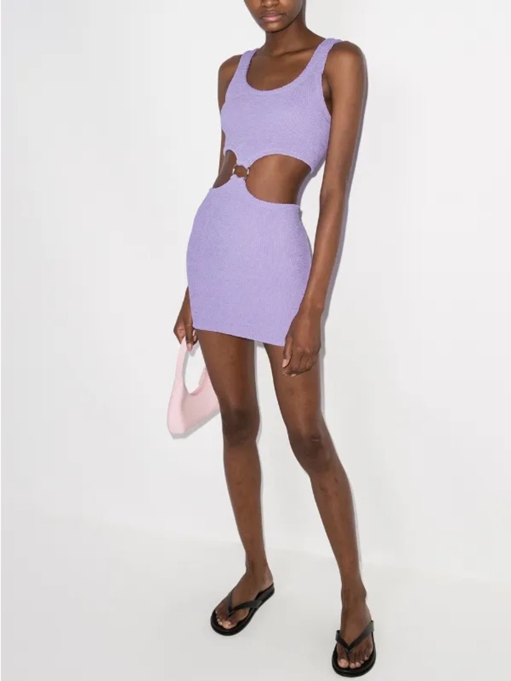 New Hunza G Dress Pretty Woman Lilac Purple Mini Loop Silver Crinkle One Size - Picture 7 of 7